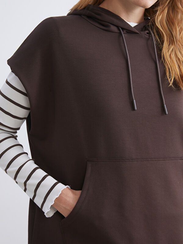 Moudda LC Waikiki - Tunique jersey manches courtes Femme Brun - Tunisie 3