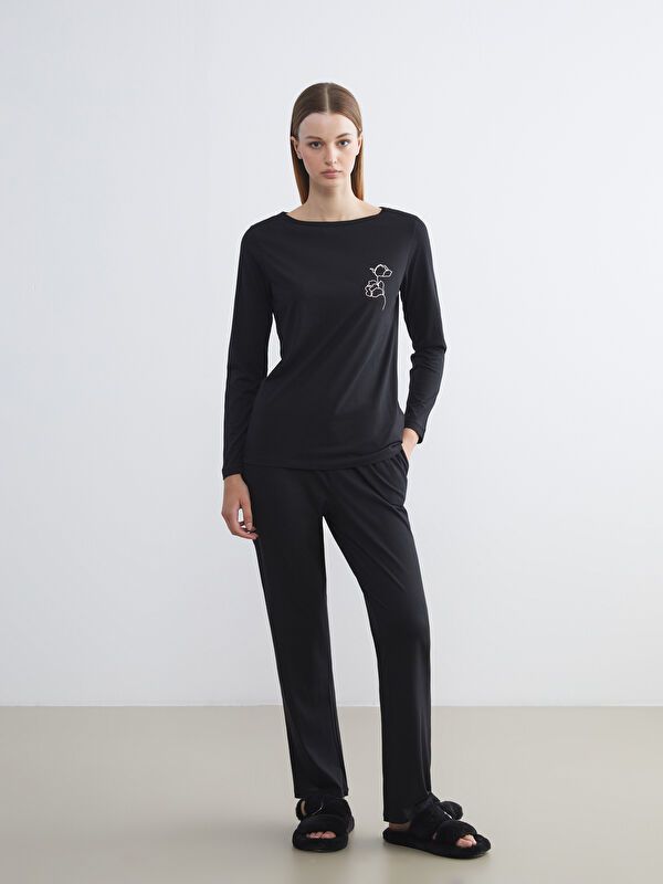 Moudda LC Waikiki - Pyjama en jersey manches longues Femme Noir - Tunisie 1