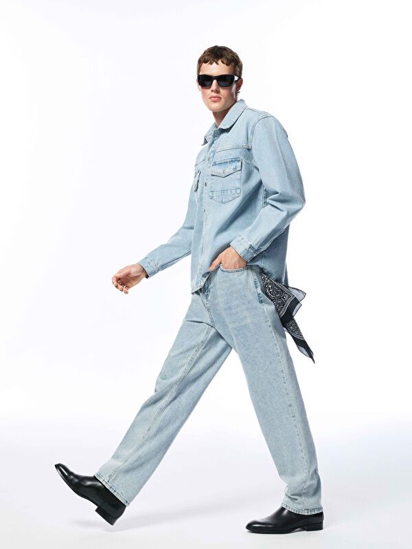 Moudda LC Waikiki - Pantalon jean tissé basique Homme Canne indigo clair - Tunisie 1