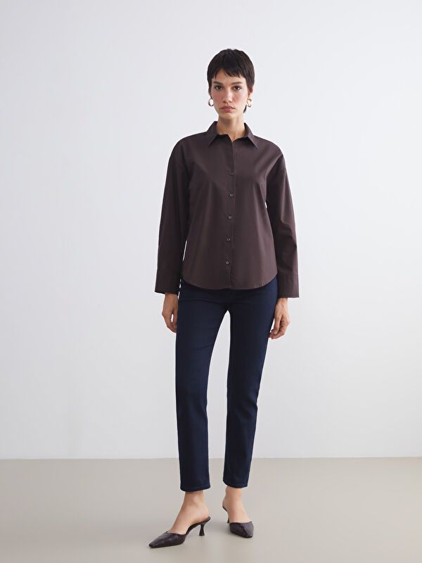 Moudda LC Waikiki - Chemise tissée manches longues Femme Brun foncé - Tunisie 2