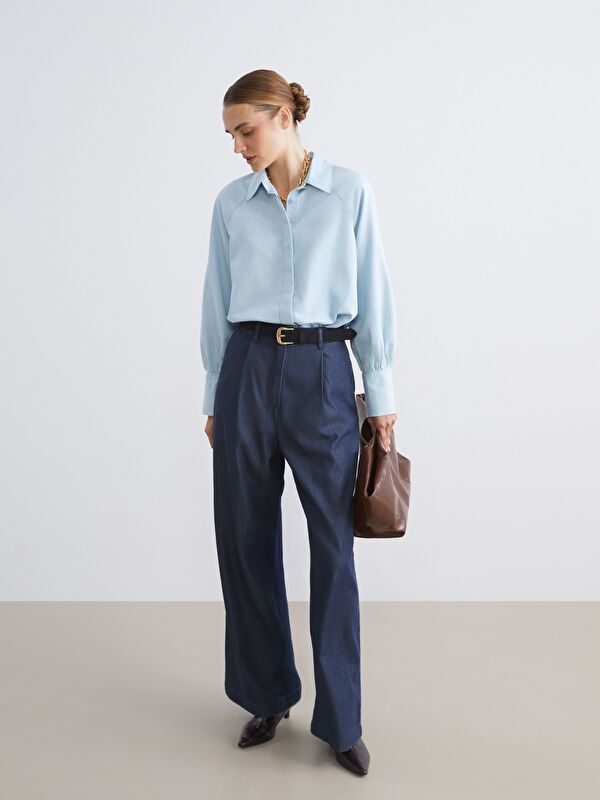 Moudda LC Waikiki - Tunique tissée manches longues denim Femme Canne indigo clair - Tunisie 2