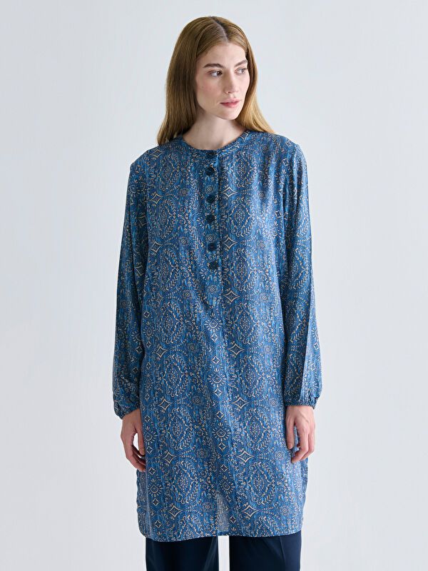 Moudda LC Waikiki - Tunique tissée imprimée manches longues Femme Imprimé à l'indigo - Tunisie 2