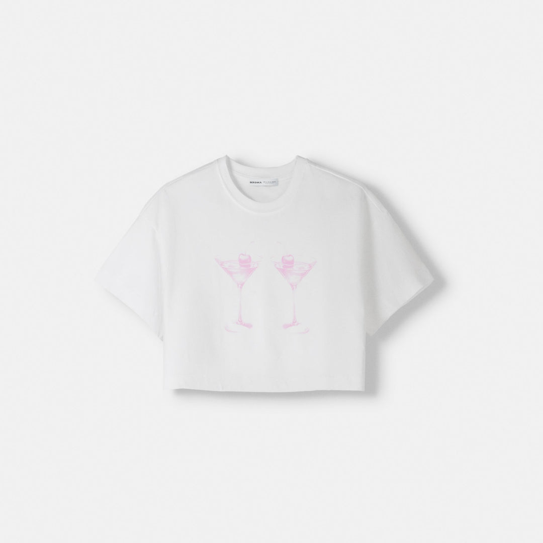 Moudda BERSHKA - T-shirt manches courtes imprimé court - Tunisie 1