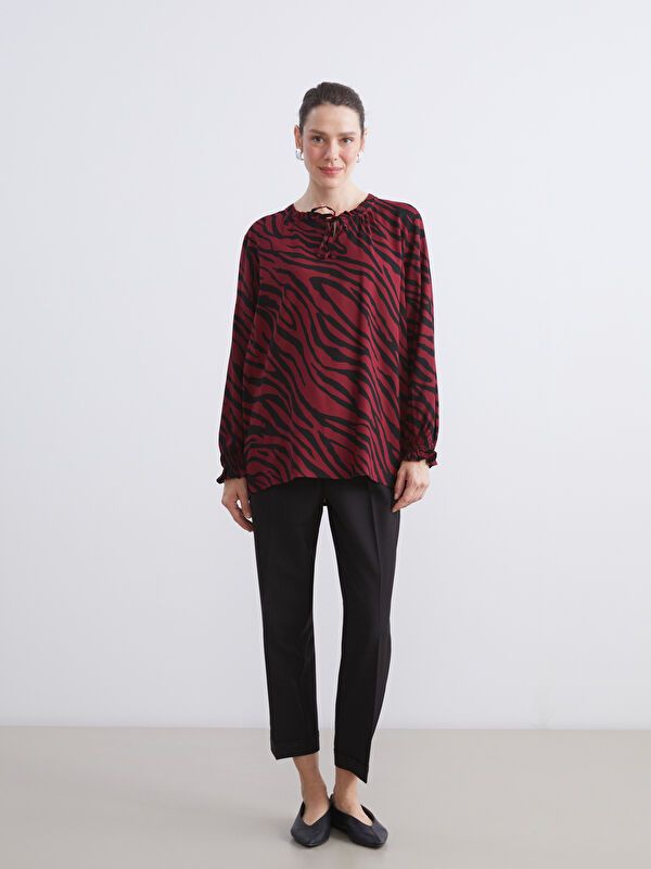 Moudda LC Waikiki - Blouse tissée imprimée manches longues Femme Dark bordeaux pr - Tunisie 2