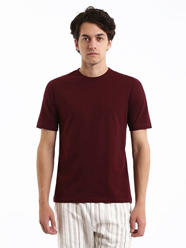 Moudda LC Waikiki - T-shirt jersey col rond manches courtes Homme Bordeaux - Tunisie 1