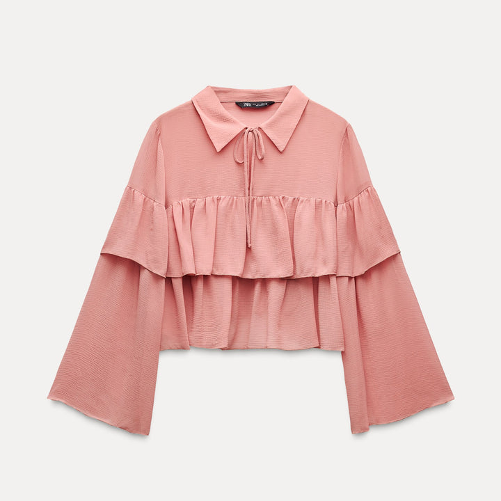 Moudda ZARA - Blouse courte volants encolure chemise manches longues - Tunisie 2