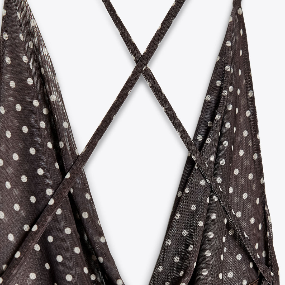 Moudda ZARA - Robe Maxi - Tulle Imprimé, Pois & Encolure Volcado - Tunisie 3