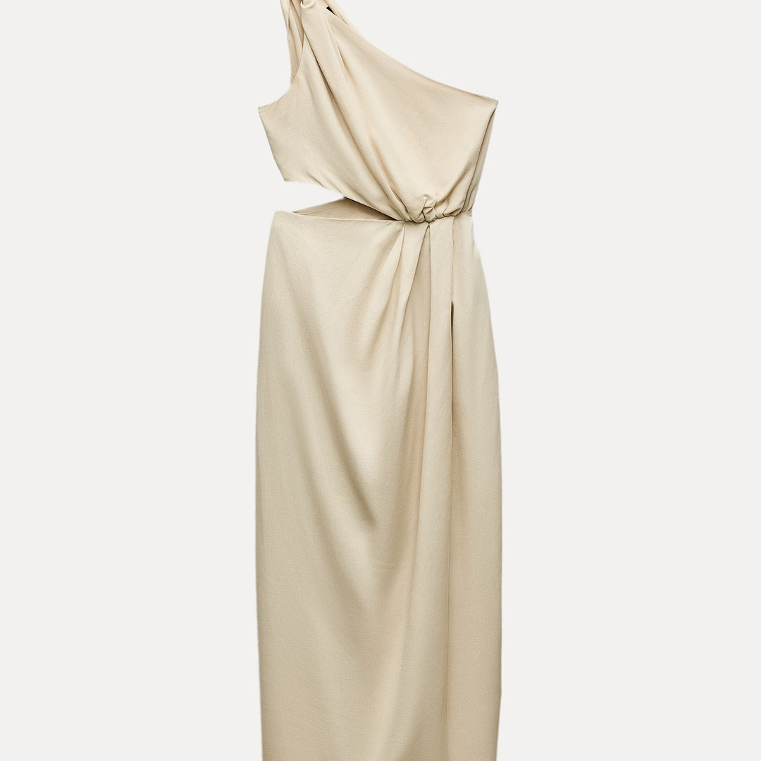 Moudda ZARA - Robe mi-longue lin/viscose asymétrique pièce dorée - Tunisie 1