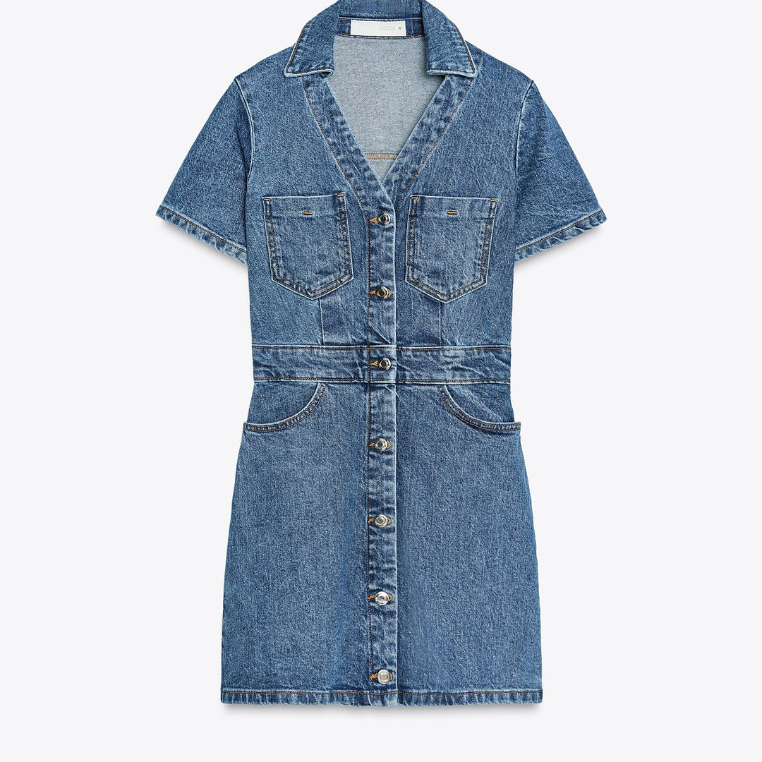 Moudda ZARA - Robe Denim Mini - Encolure Forcée & Boutons - Tunisie 1