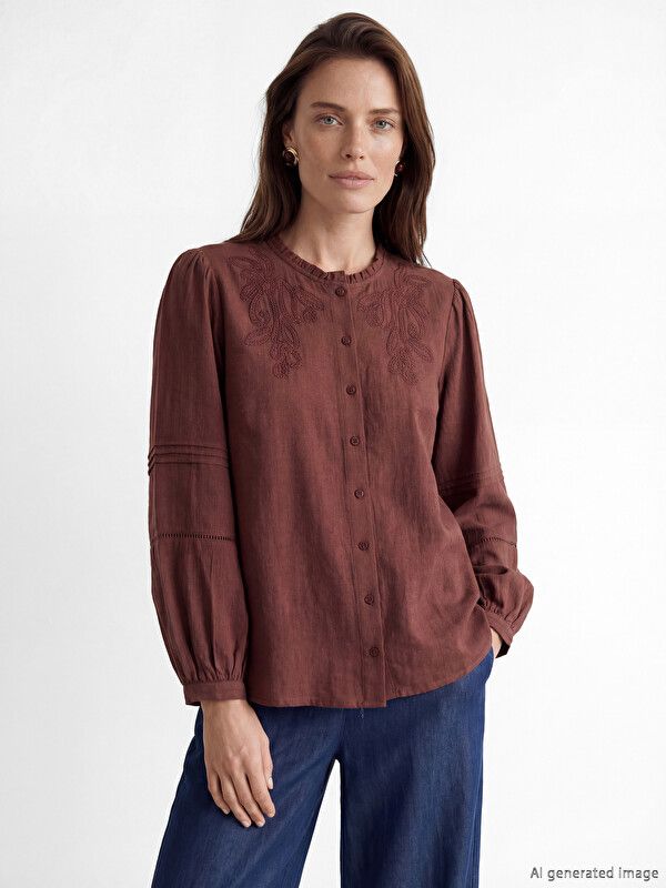 Moudda LC Waikiki - Chemise manches longues en tissu pour Femme couleur Marron rougeâtre - Tunisie 1