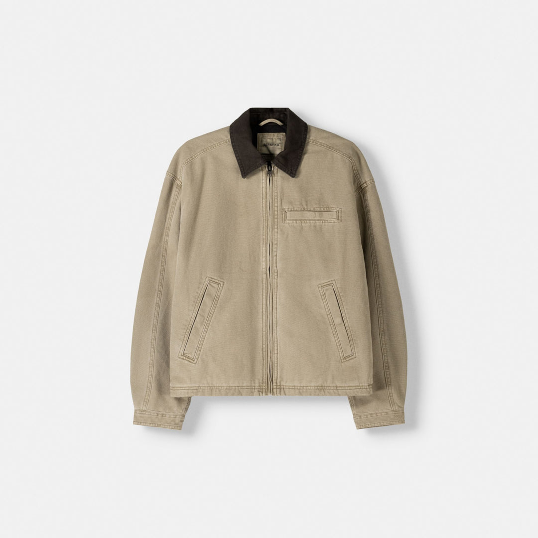 Moudda BERSHKA - Blouson en Coton Boxy Col Contraste - Tunisie 1