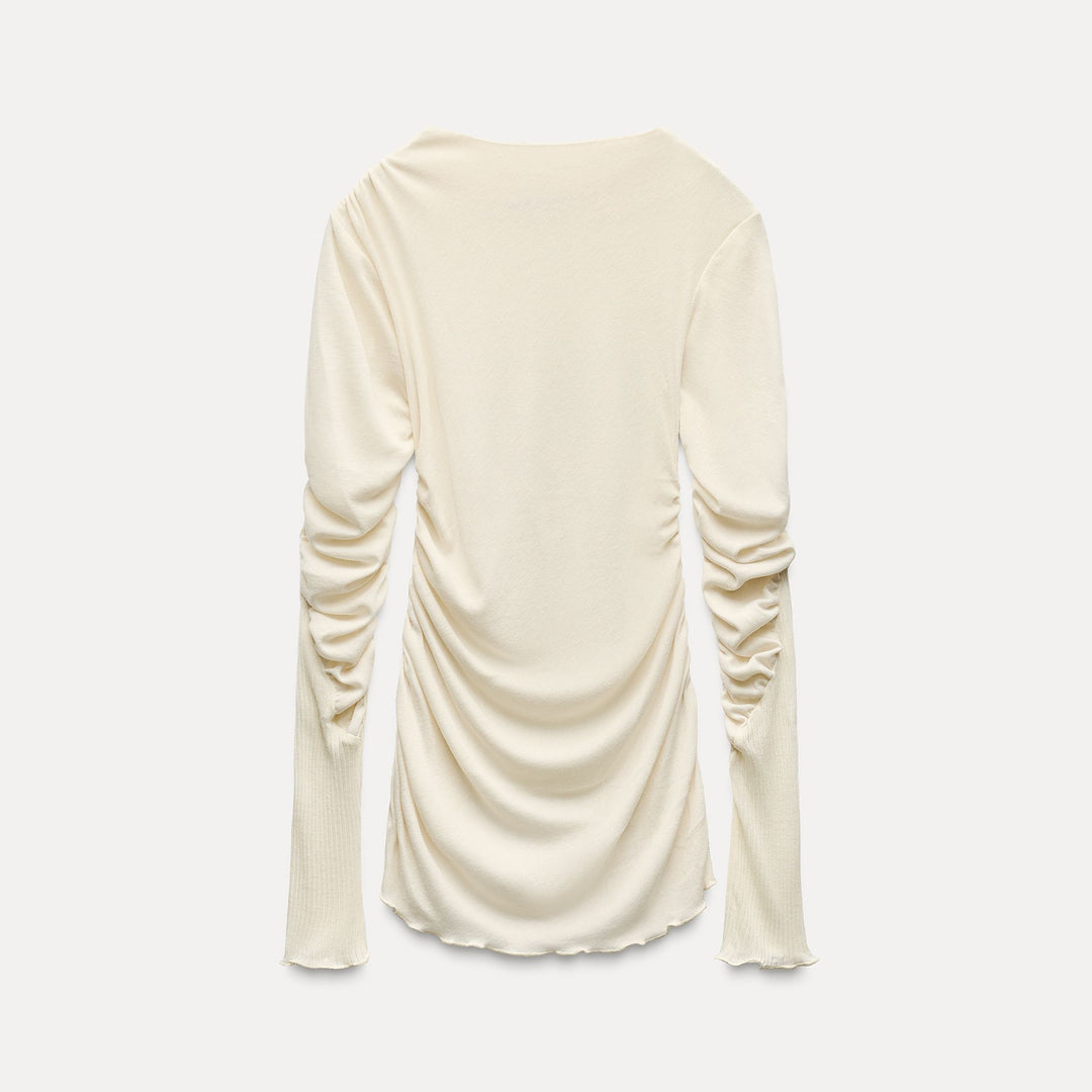 Moudda ZARA - T-shirt bi-matière, froncé, col Perkins - Tunisie 1