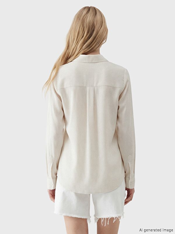 Moudda LC Waikiki - Chemise manches longues en tissu pour Femme couleur Beige clair rayé - Tunisie 3