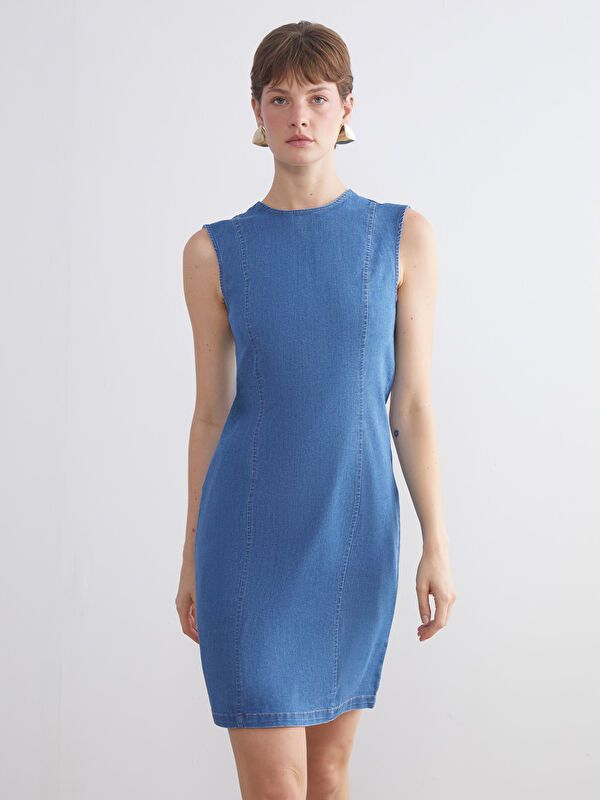 Moudda LC Waikiki - Robe tissée manches courtes denim Femme Rodéo mid indigo - Tunisie 2