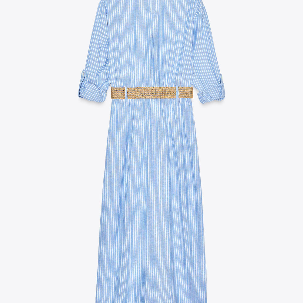 Moudda ZARA - Robe Midi Chemisier - Lin Rayé & Ceinture - Tunisie 2