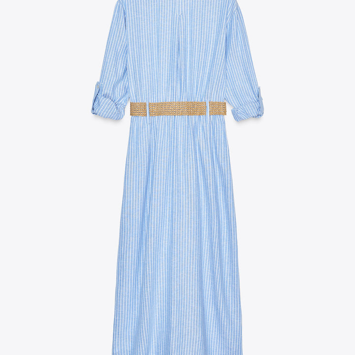 Moudda ZARA - Robe Midi Chemisier - Lin Rayé & Ceinture - Tunisie 2