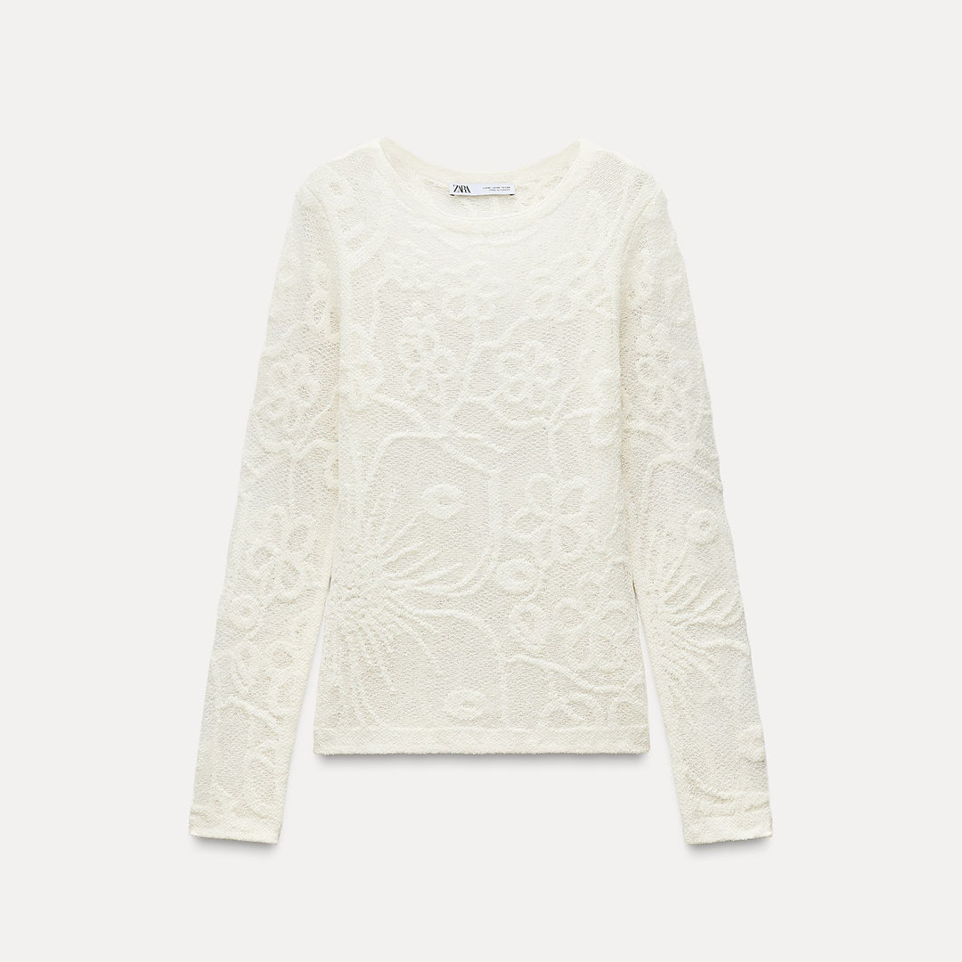 Moudda ZARA - Top manches longues col droit texture fleurs - Tunisie 1