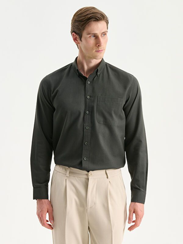 Moudda LC Waikiki - Chemise tissée manches longues Homme Kaki - Tunisie 1