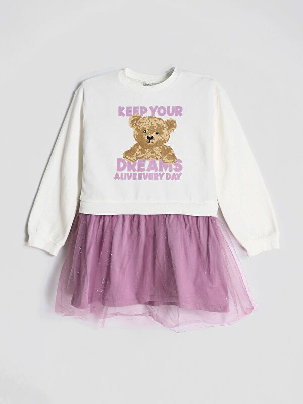 Moudda LC Waikiki - Robe en jersey manches longues Fille Crème - Tunisie 1