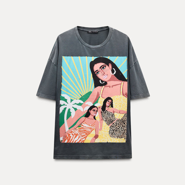 Moudda ZARA - T-shirt lavé imprimé fille - Tunisie 1