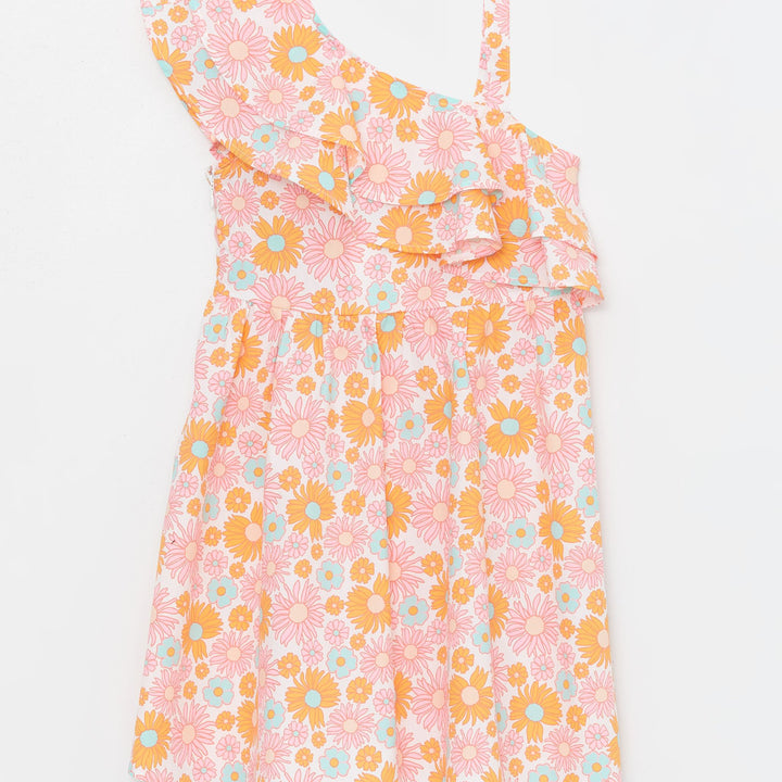 Moudda LC Waikiki - Robe tissée manches courtes Fille Imprimé blanc - Tunisie 1