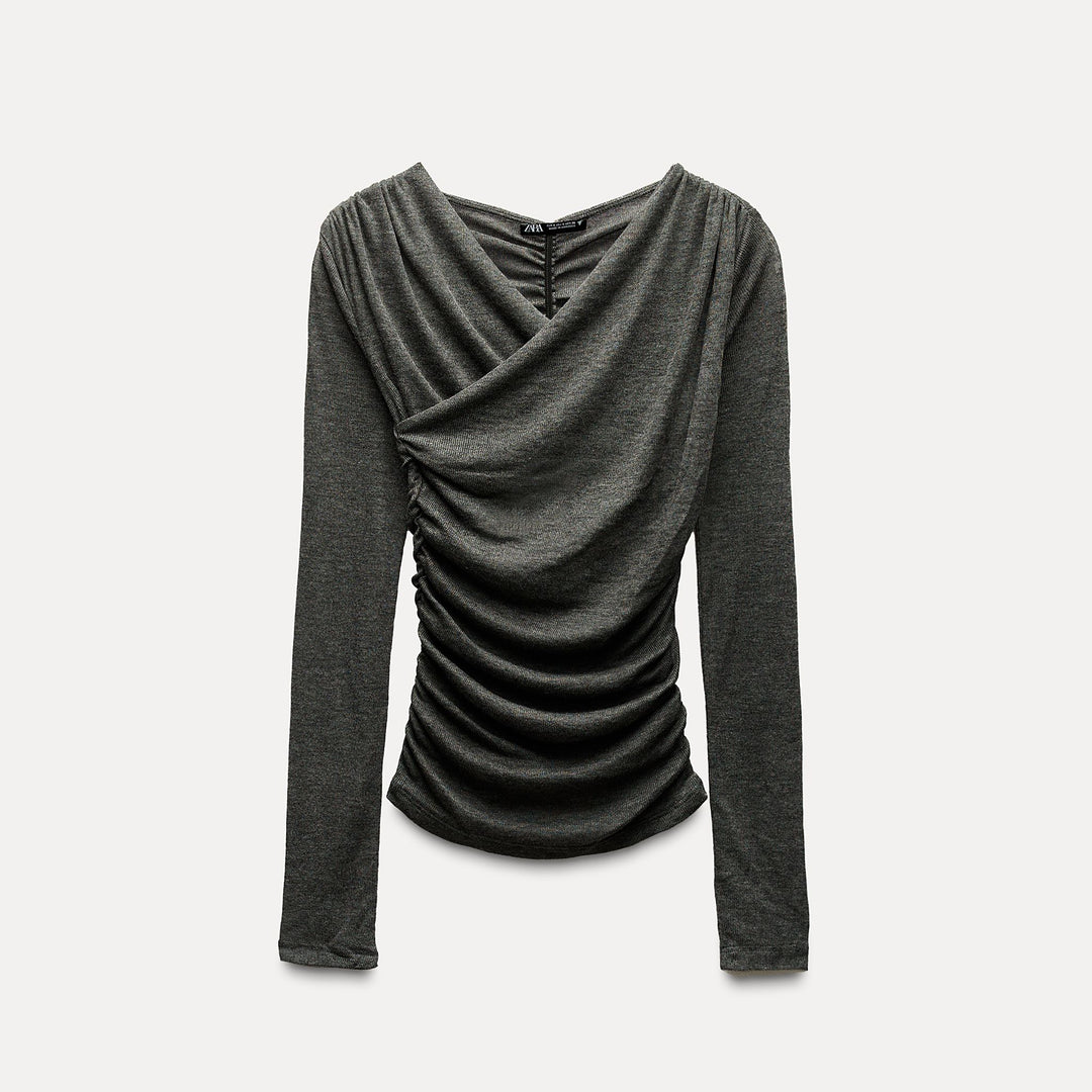 Moudda ZARA - T-shirt croisé froncé, matière douce - Tunisie 1