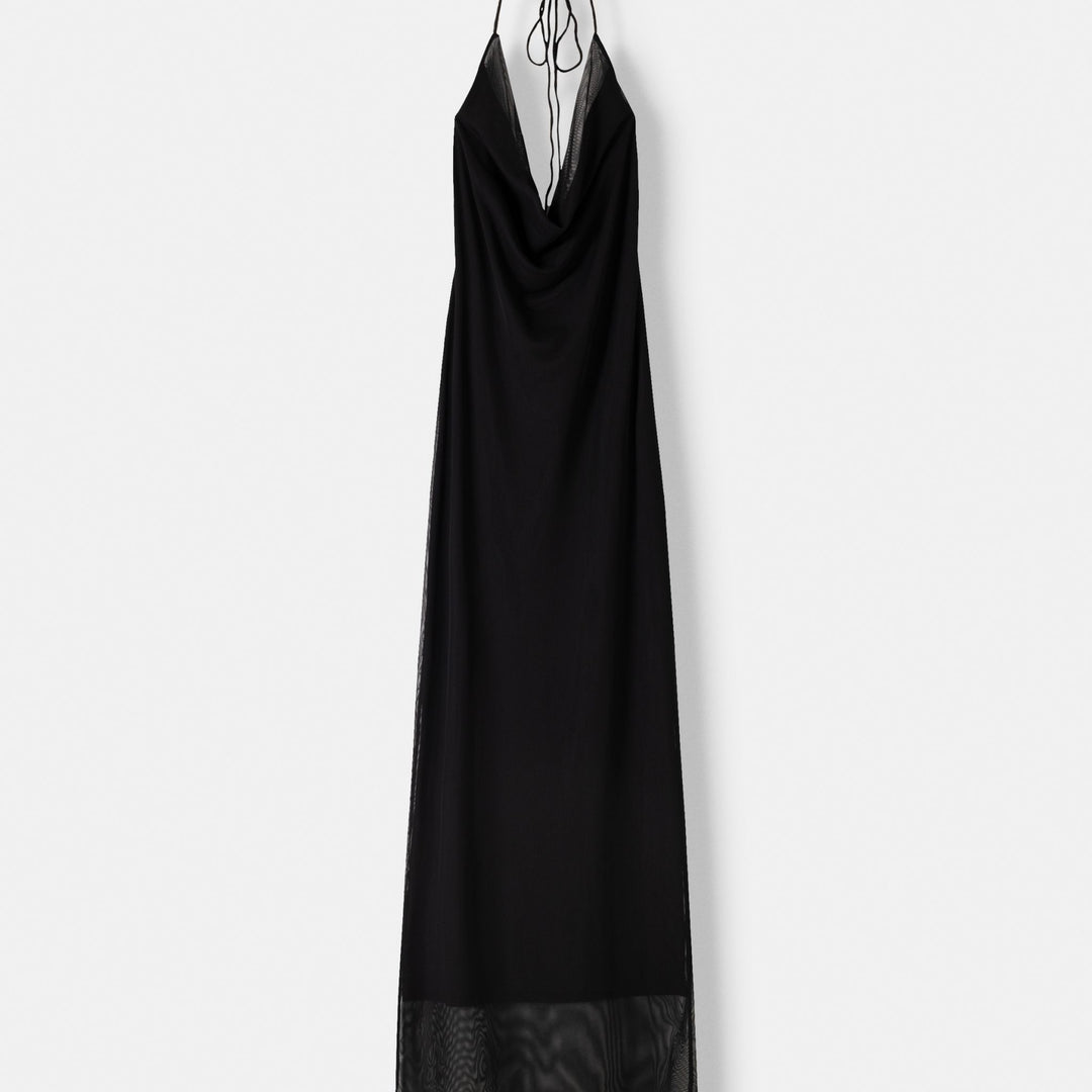 Moudda BERSHKA - Robe longue décolleté drapé, tulle imprimé animal - Tunisie 1