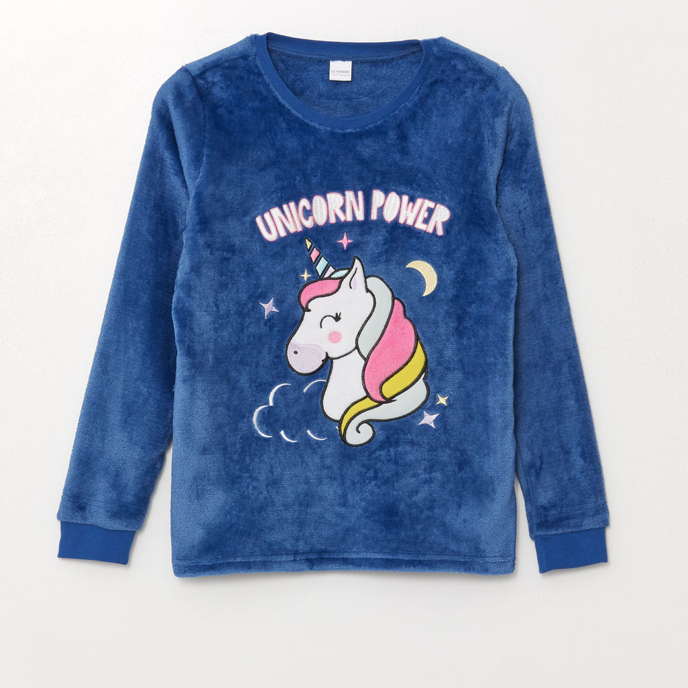 Moudda LC Waikiki - Pyjama en jersey manches longues épais Fille Bleu moyen - Tunisie 2