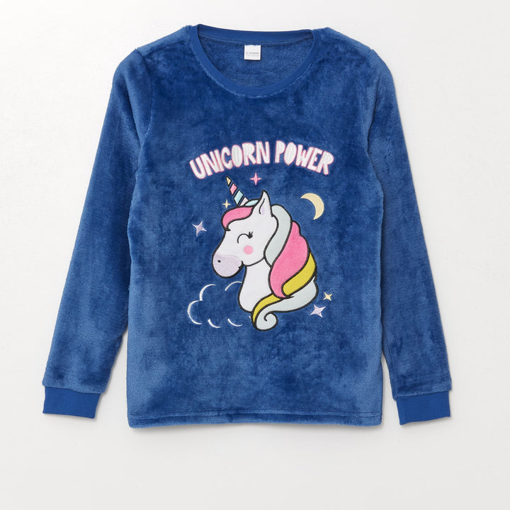 Moudda LC Waikiki - Pyjama en jersey manches longues épais Fille Bleu moyen - Tunisie 2