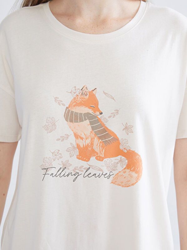 Moudda LC Waikiki - Pyjama jersey manches courtes Femme Crème imprimée - Tunisie 3