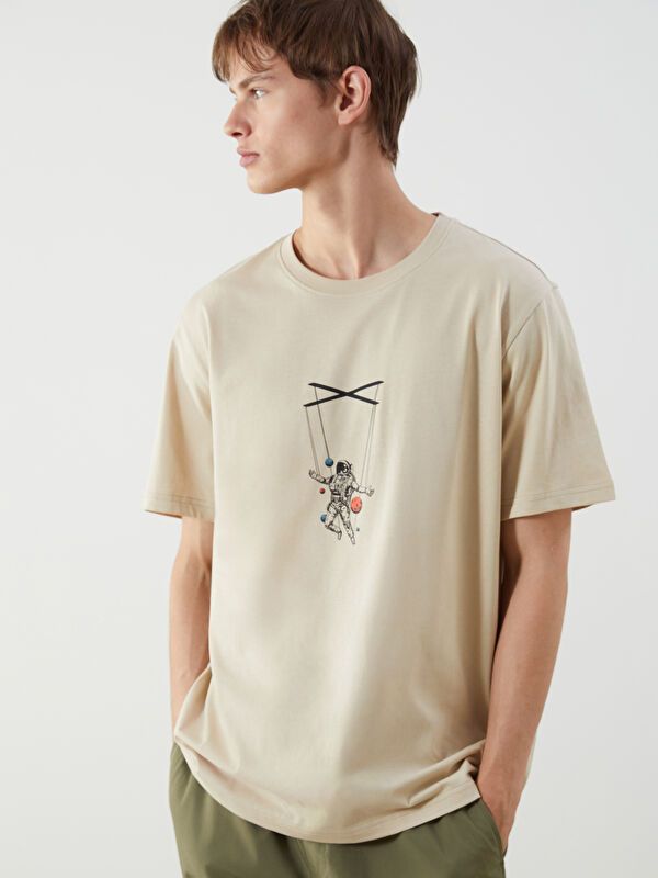 Moudda LC Waikiki - T-shirt imprimé en jersey manches courtes Homme Beige - Tunisie 1