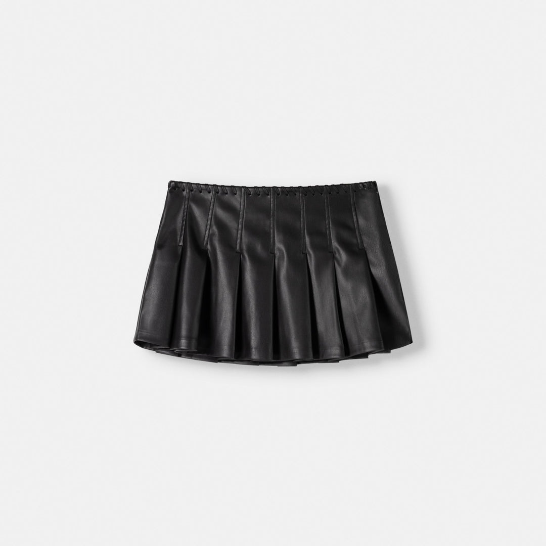 Moudda BERSHKA - Jupe mini en similicuir plissée avec nœud à la taille - Tunisie 1