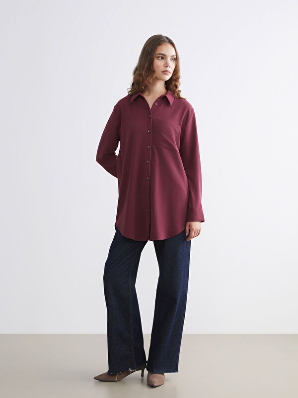 Moudda LC Waikiki - Tunique tissée manches longues Femme Bordeaux - Tunisie 2