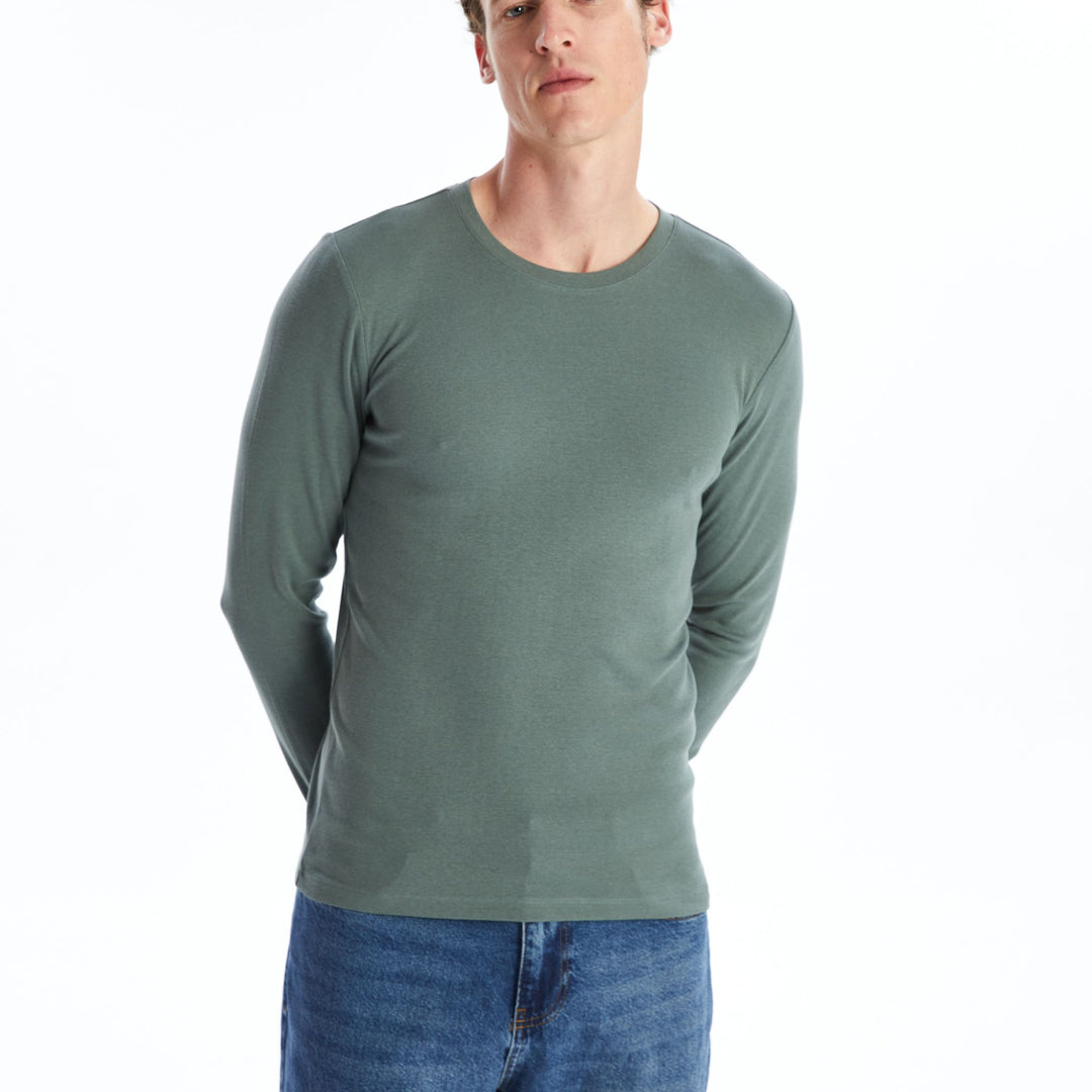 Moudda LC Waikiki - T-shirt jersey manches longues basique Homme Vert terne - Tunisie 1