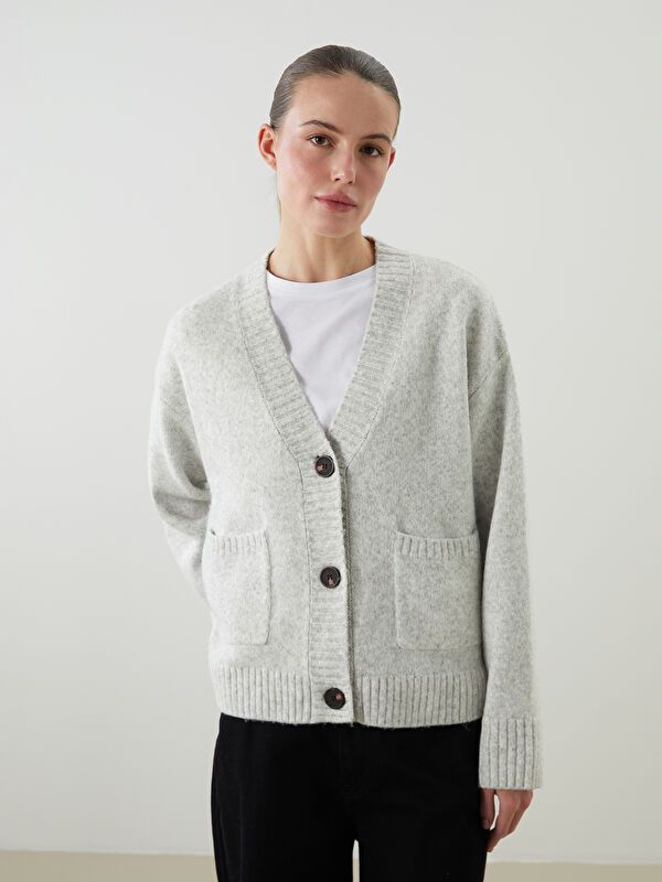 Moudda LC Waikiki - Cardigan tricot épais Femme Gris clair - Tunisie 1