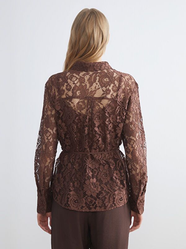 Moudda LC Waikiki - Chemise tissée manches longues Femme Brun - Tunisie 4