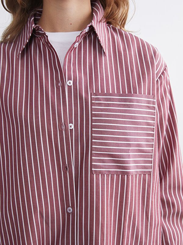 Moudda LC Waikiki - Tunique tissée manches longues Femme Rayures bordeaux - Tunisie 3