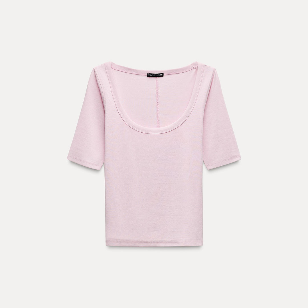 Moudda ZARA - T-shirt col rond en coton extensible - Tunisie 1