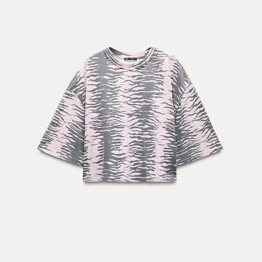 Moudda ZARA - T-shirt imprimé animal, col rond, manches 3/4 - Tunisie 2