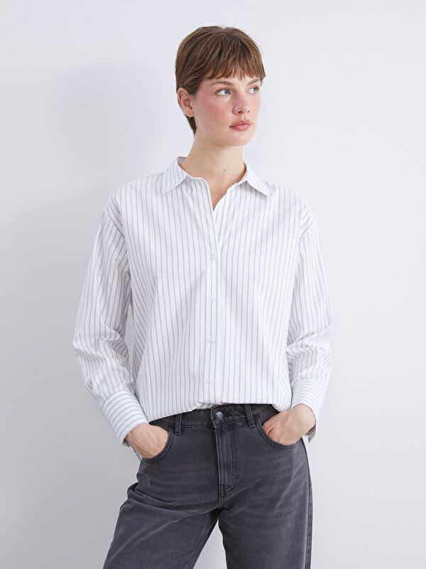 Moudda LC Waikiki - Chemise tissée manches longues Femme Rayures vertes olive - Tunisie 1