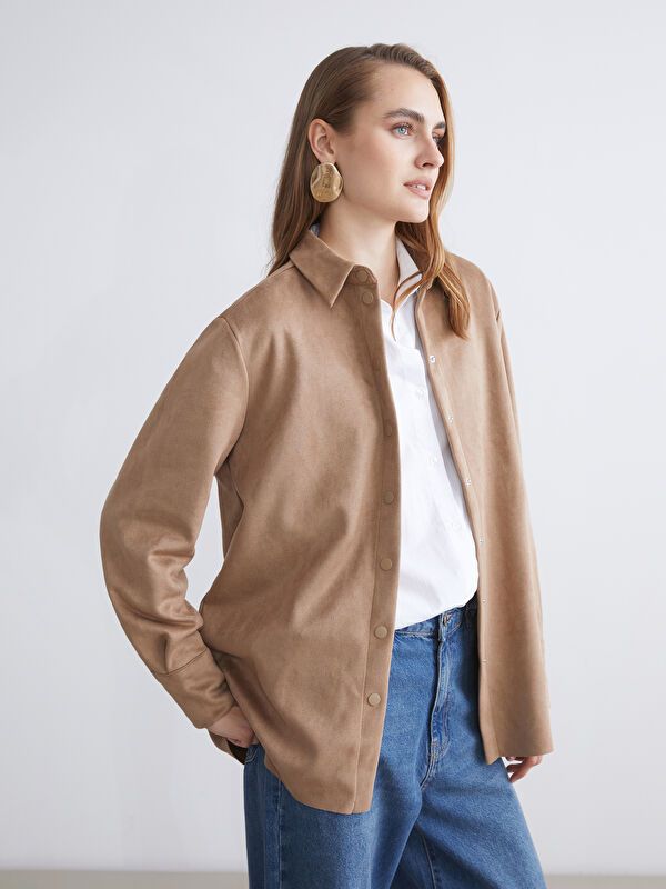 Moudda LC Waikiki - Chemise tissée manches longues Femme Brun clair - Tunisie 1