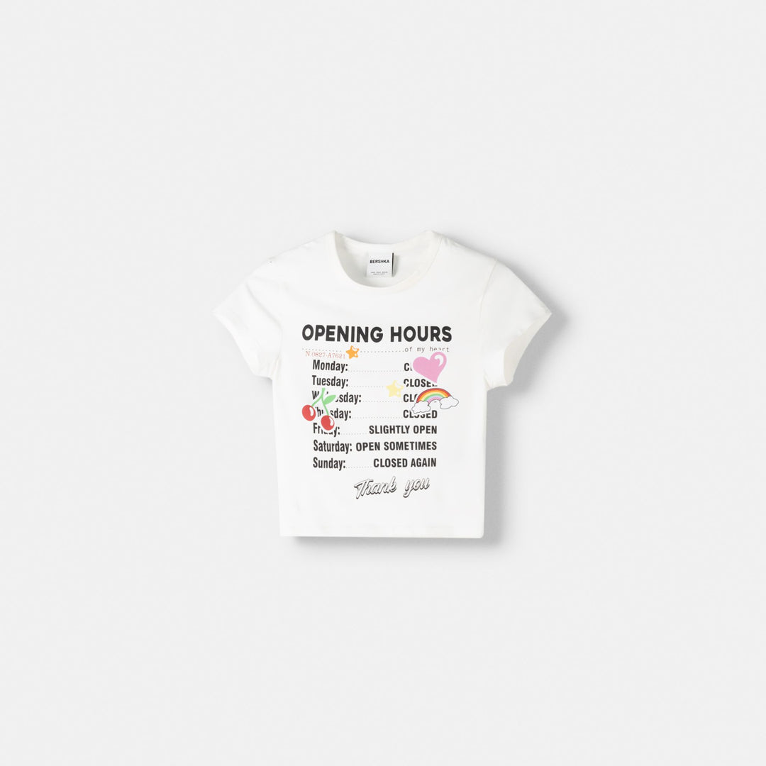 Moudda BERSHKA - T-shirt classique imprimé horaires d’ouverture - Tunisie 1