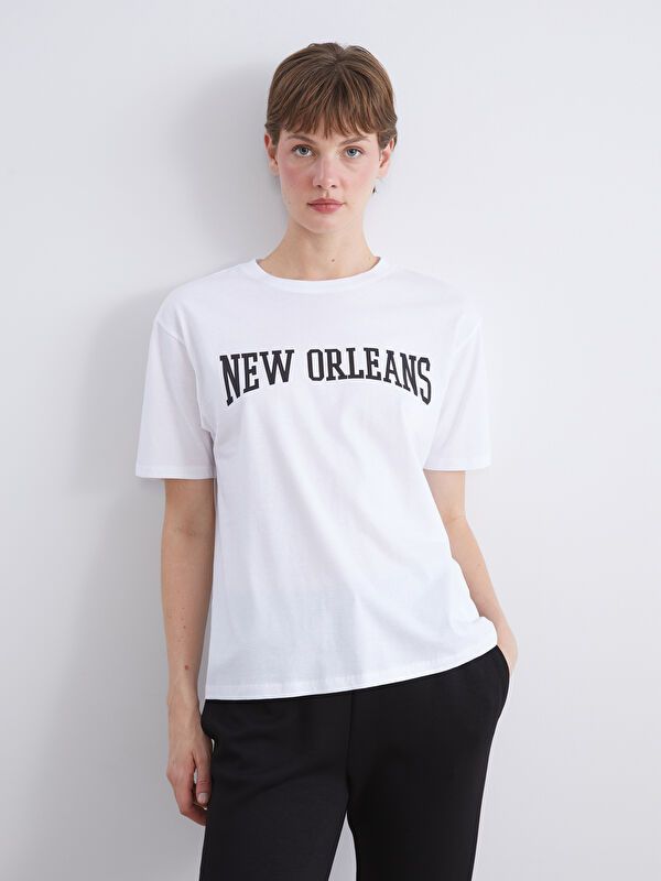 Moudda LC Waikiki - Body imprimé en jersey manches courtes Femme Buxe blanc - Tunisie 3