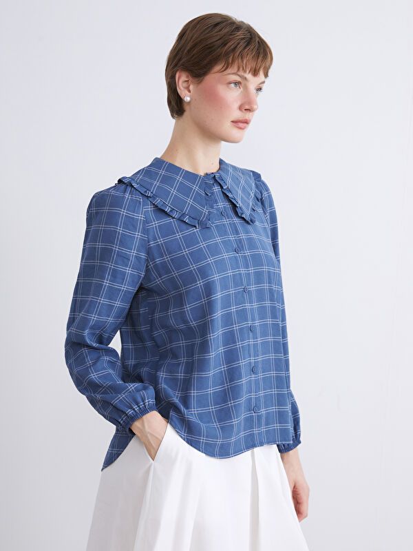 Moudda LC Waikiki - Chemise tissée manches longues Femme Carreaux marine - Tunisie 1