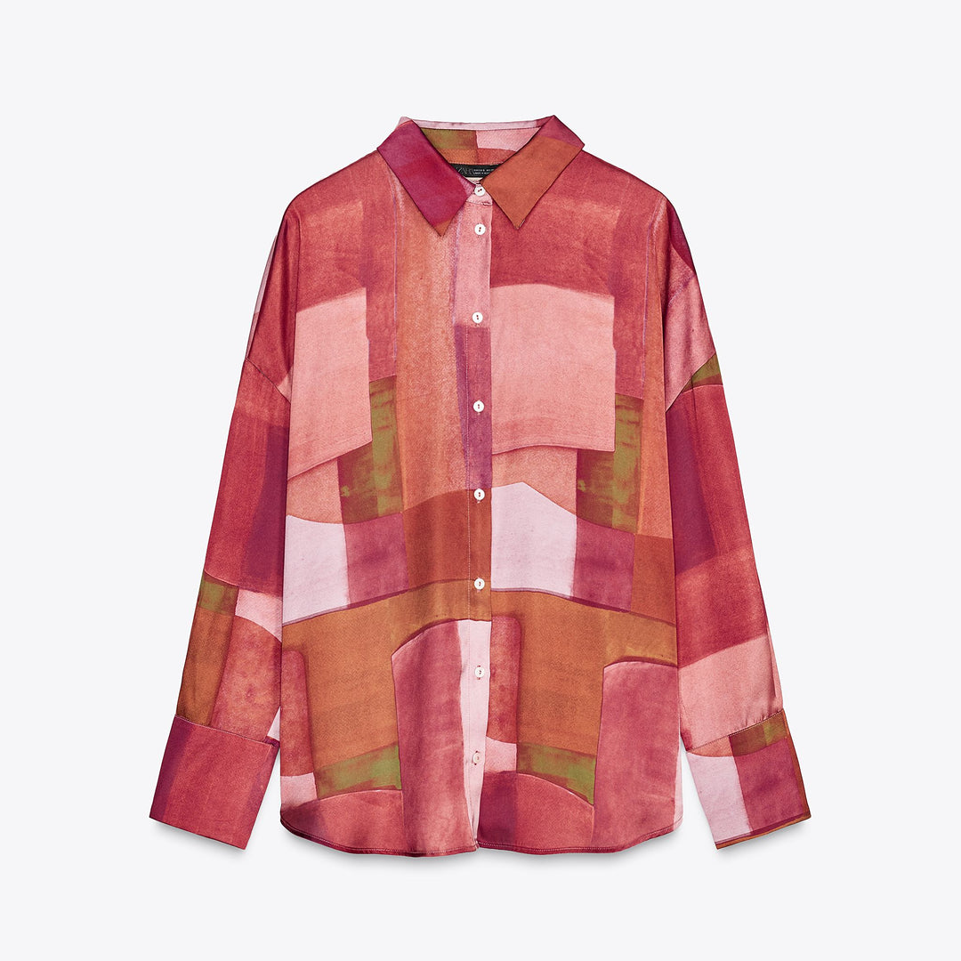 Moudda ZARA - Chemise Satin - Imprimé Géométrique & Bouton - Tunisie 1
