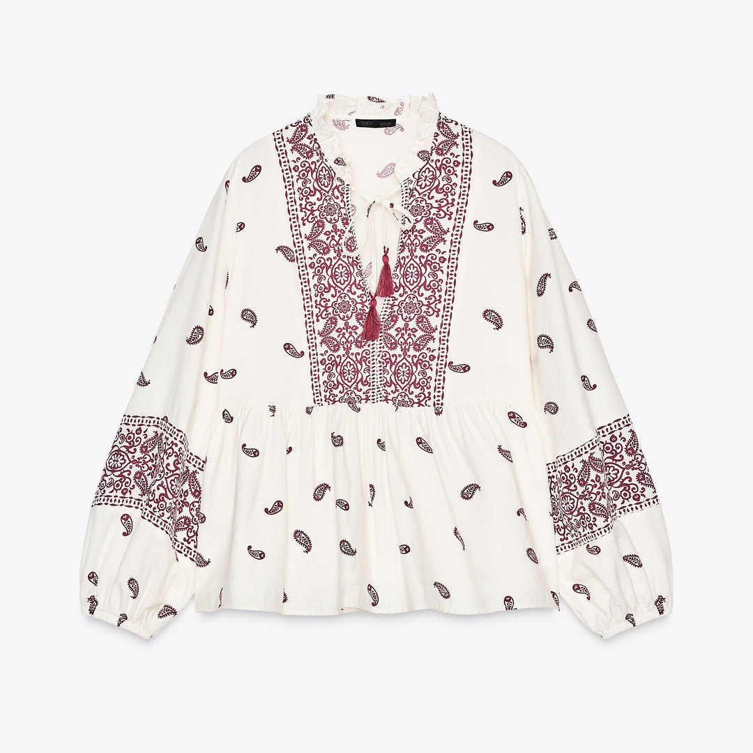 Moudda ZARA - Blouse Manches Longues - Empiècement Imprimé Cachemire - Tunisie 1