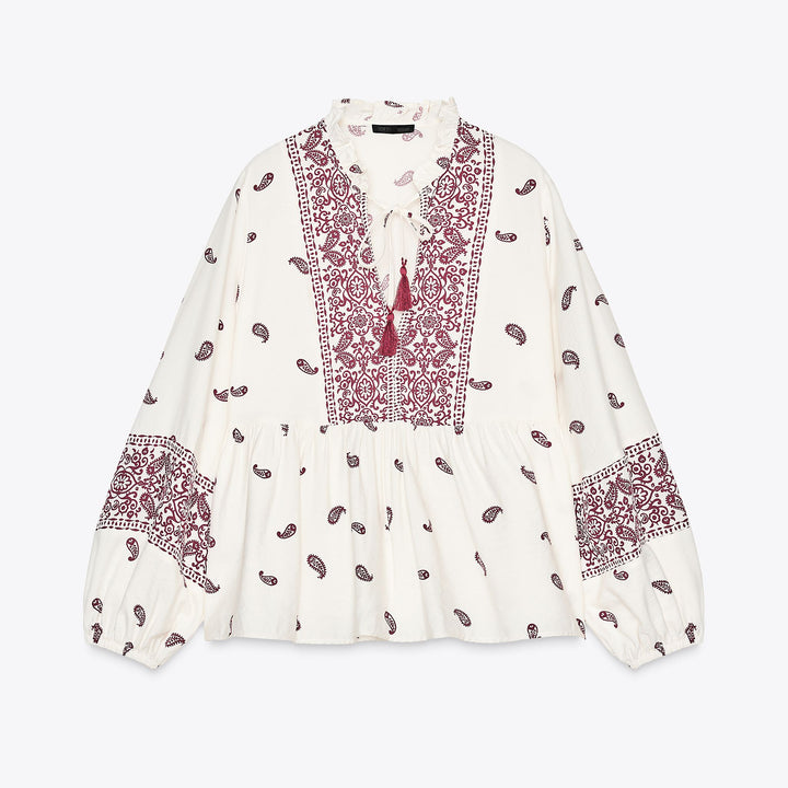 Moudda ZARA - Blouse Manches Longues - Empiècement Imprimé Cachemire - Tunisie 1