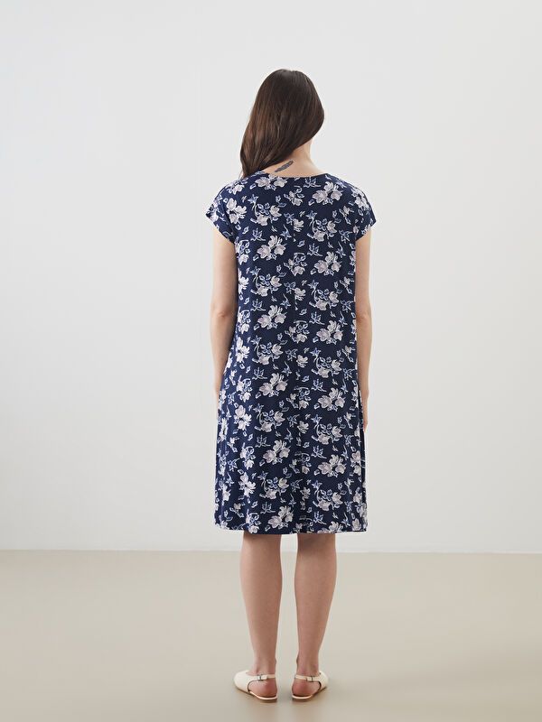 Moudda LC Waikiki - Robe en jersey manches courtes Femme Bleu marine brillante imprimé - Tunisie 4