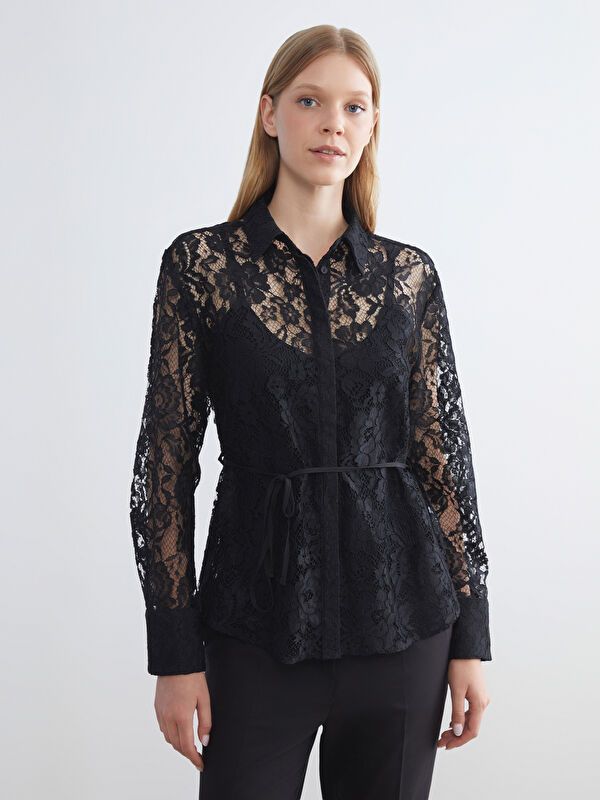 Moudda LC Waikiki - Chemise tissée manches longues Femme Noir - Tunisie 1