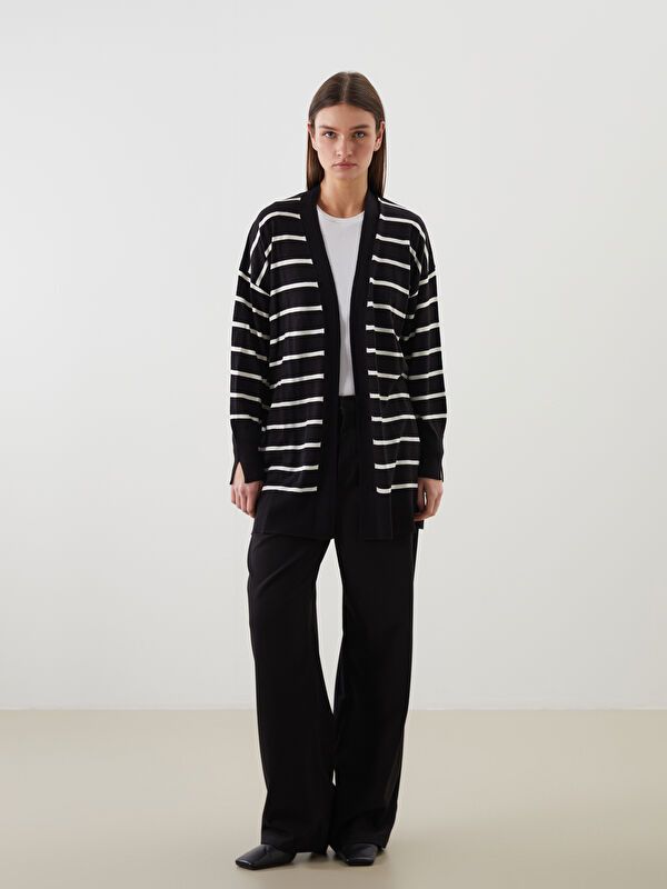 Moudda LC Waikiki - Cardigan en tricot Femme Rayures noires - Tunisie 2